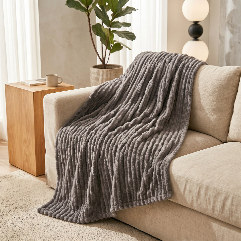 SOGA 230x200cm Grey Flannel Polyester Throw Blanket