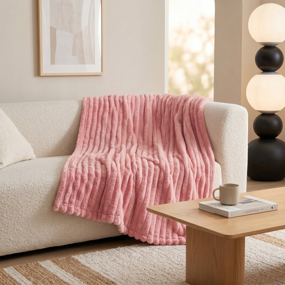 SOGA 150x200cm Pink Flannel Polyester Throw Blanket
