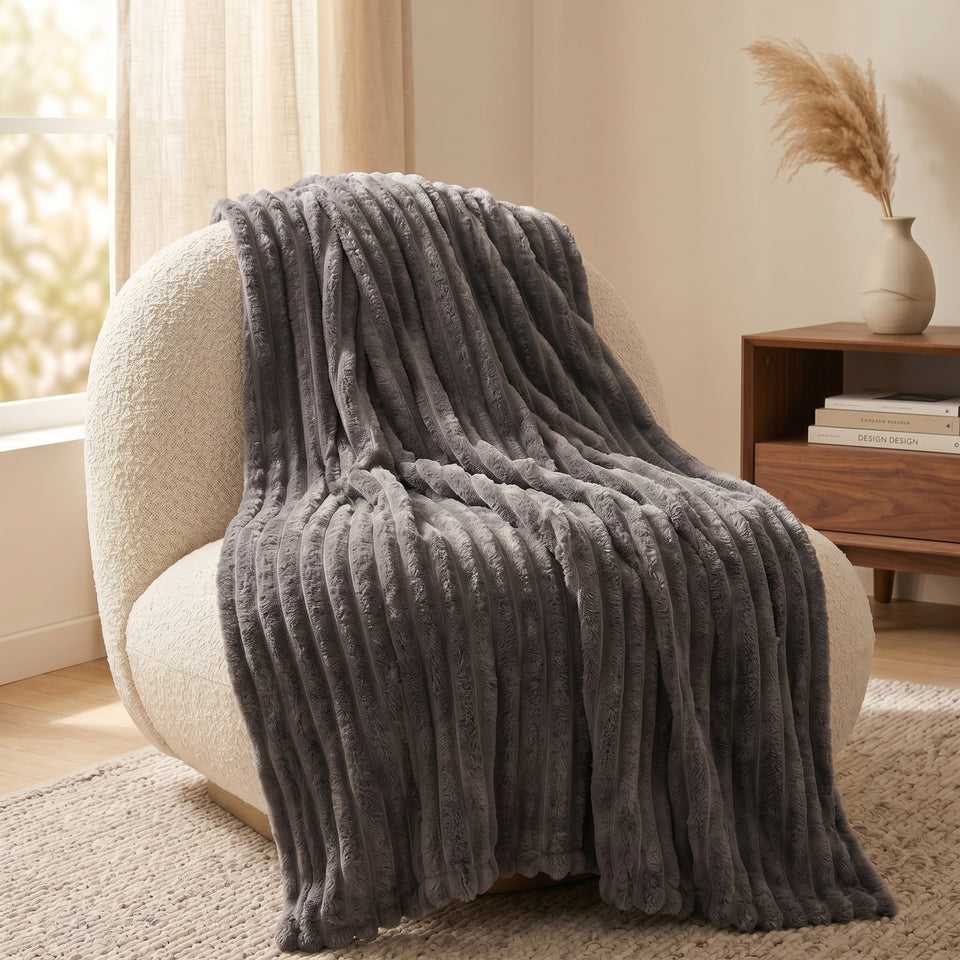 SOGA 150x200cm Grey Flannel Polyester Throw Blanket