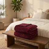SOGA 2X 150x200cm Burgundy Flannel Polyester Throw Blanket