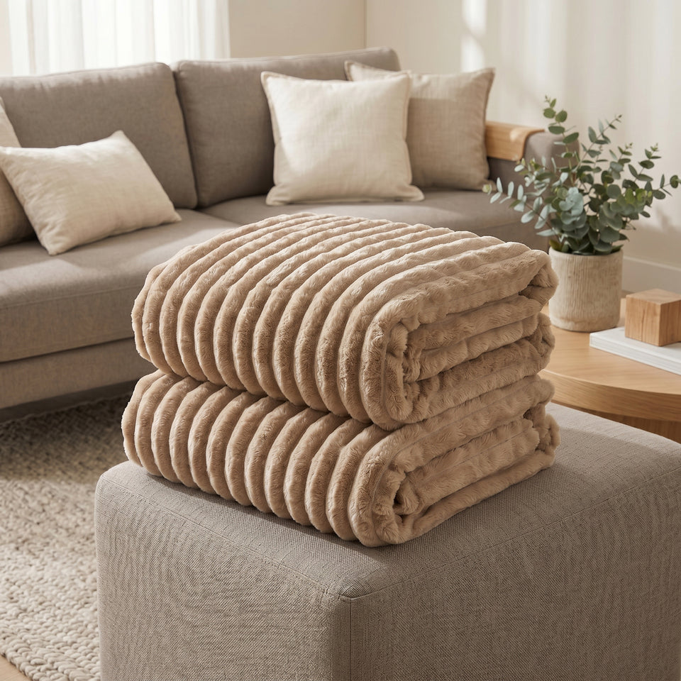 SOGA 2X 150x200cm Light Coffee Flannel Polyester Throw Blanket