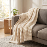 SOGA 150x200cm Cream Flannel Polyester Throw Blanket