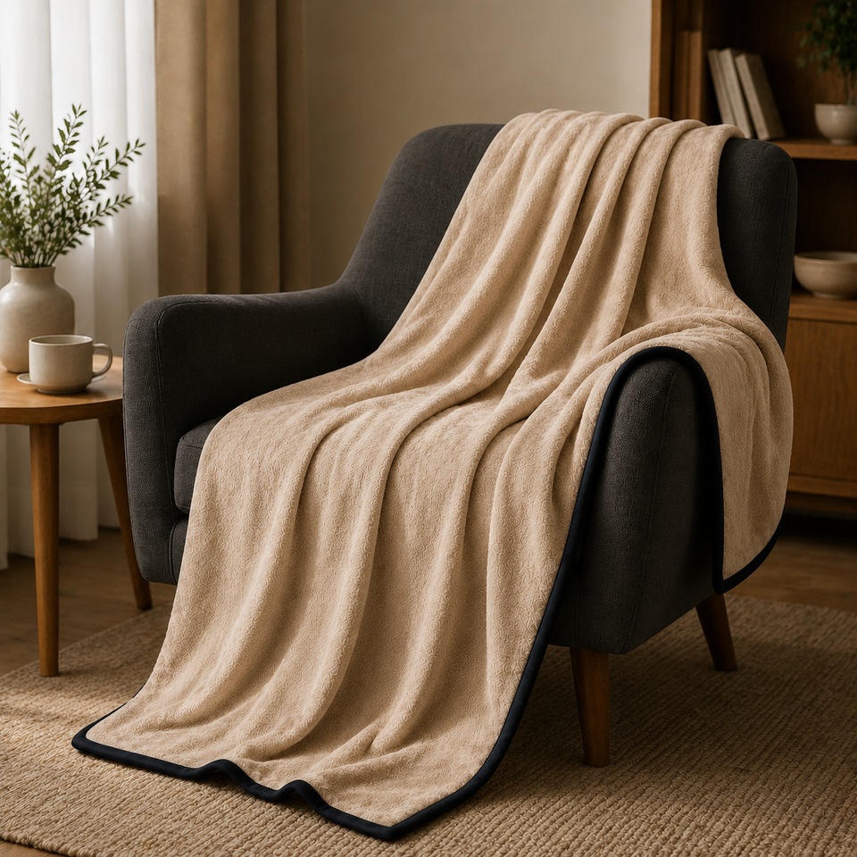 SOGA 2X 230x200cm Biege Flannel Polyester Throw Blanket