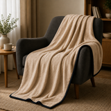 SOGA 2X 230x200cm Biege Flannel Polyester Throw Blanket