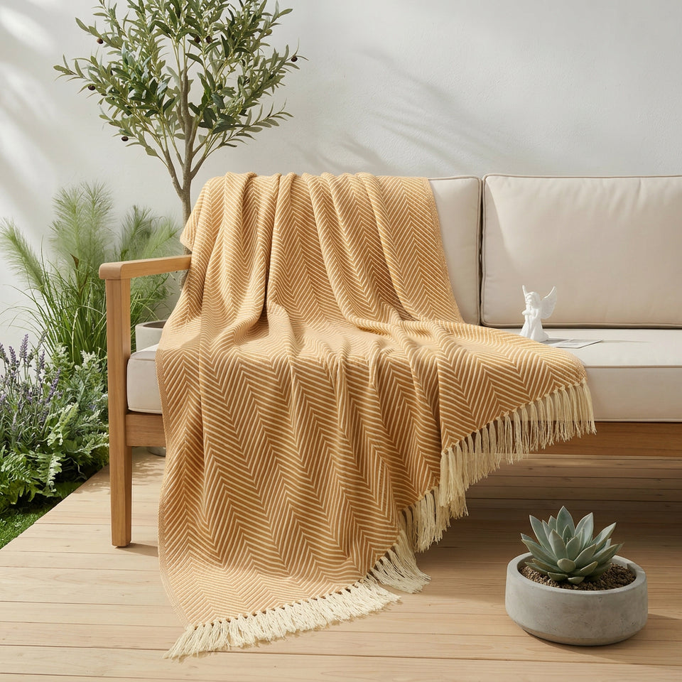 SOGA Mustard Yellow Polyester Throw Blanket Soft Cozy Sofa Bed