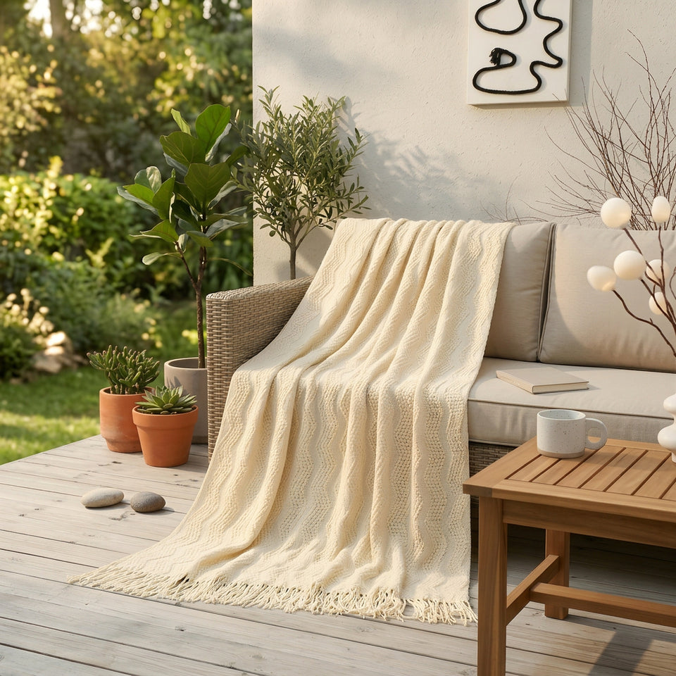 SOGA 2X Cream Polyester Throw Blanket Soft Cozy Sofa Bed