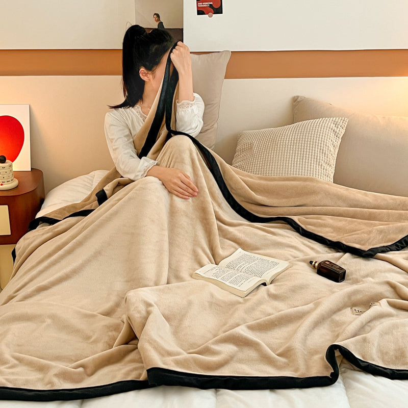 SOGA 2X 230x200cm Biege Flannel Polyester Throw Blanket