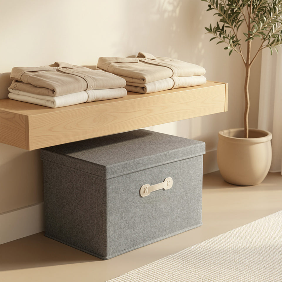 SOGA (40x30x25cm) Grey 30L Fabric Storage Box Organizer