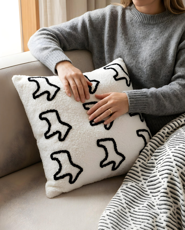SOGA 45cm Throw Pillow White Teddy Fleece Square Pony Design Decorative Cushion for Living Room