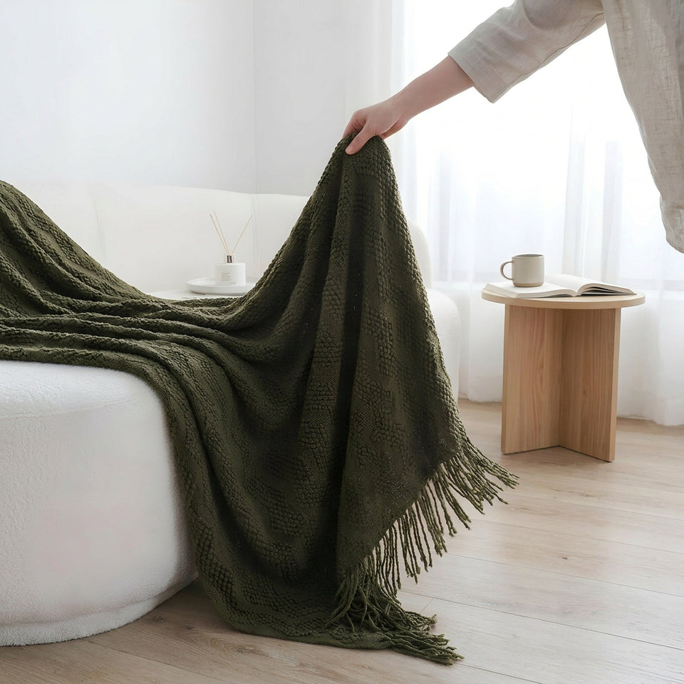 SOGA 2X Army Green Polyester Throw Blanket Soft Cozy Sofa Bed