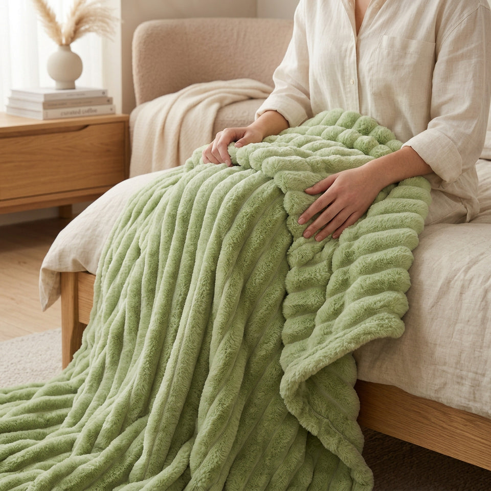 SOGA 150x200cm Light Green Flannel Polyester Throw Blanket