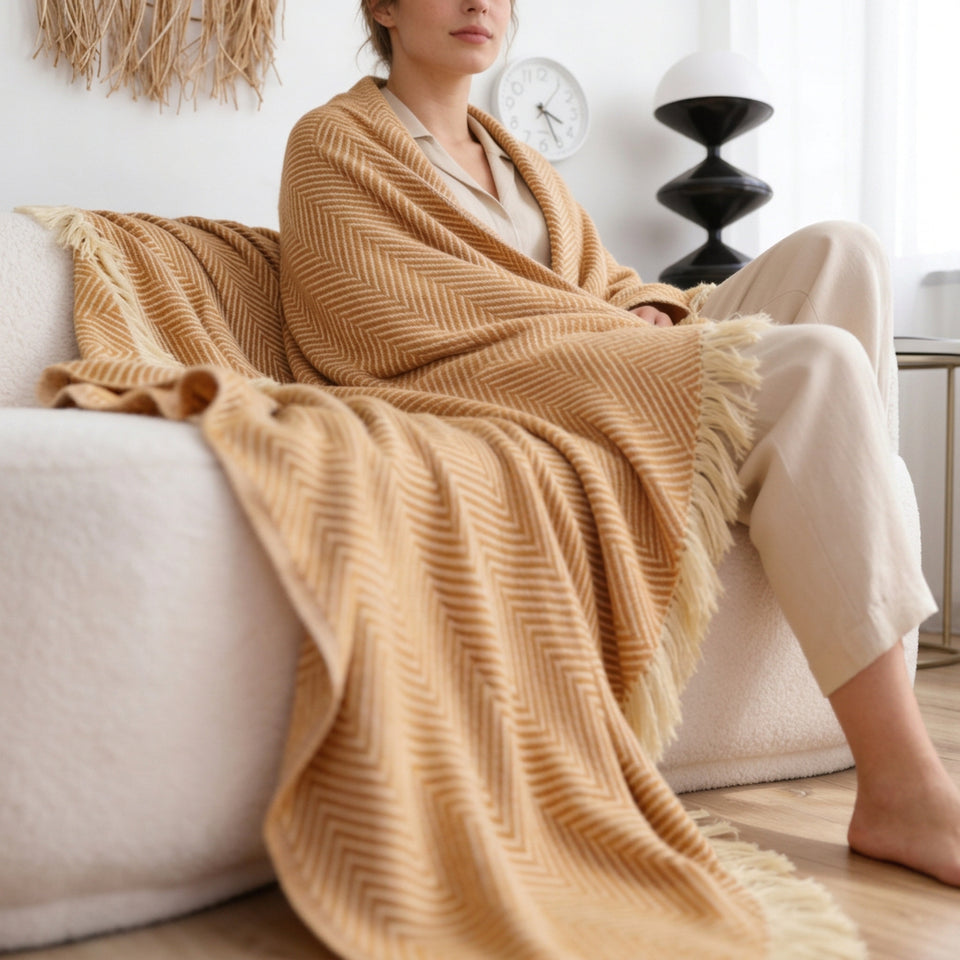SOGA Mustard Yellow Polyester Throw Blanket Soft Cozy Sofa Bed