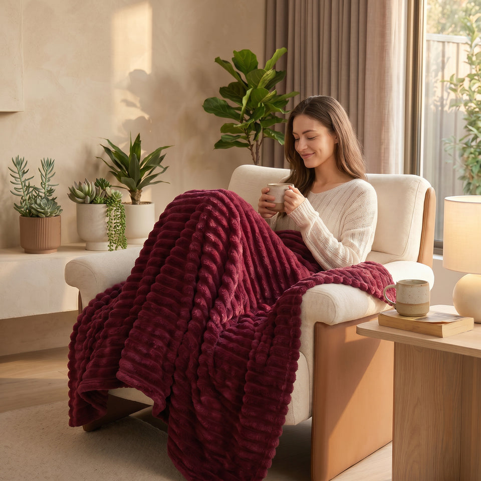 SOGA 2X 150x200cm Burgundy Flannel Polyester Throw Blanket