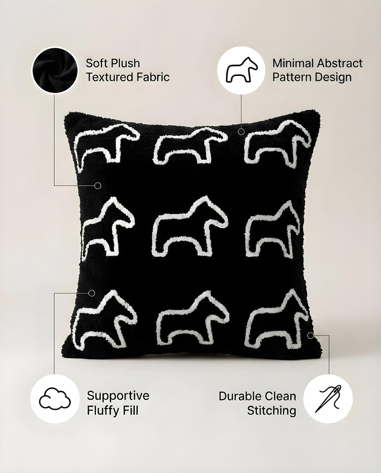 SOGA 45cm Throw Pillow Black Teddy Fleece Square Pony Design Decorative Cushion for Living Room