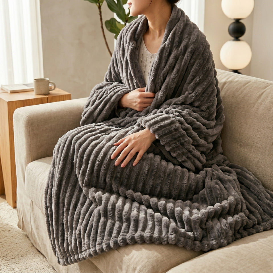 SOGA 2X 230x200cm Grey Flannel Polyester Throw Blanket