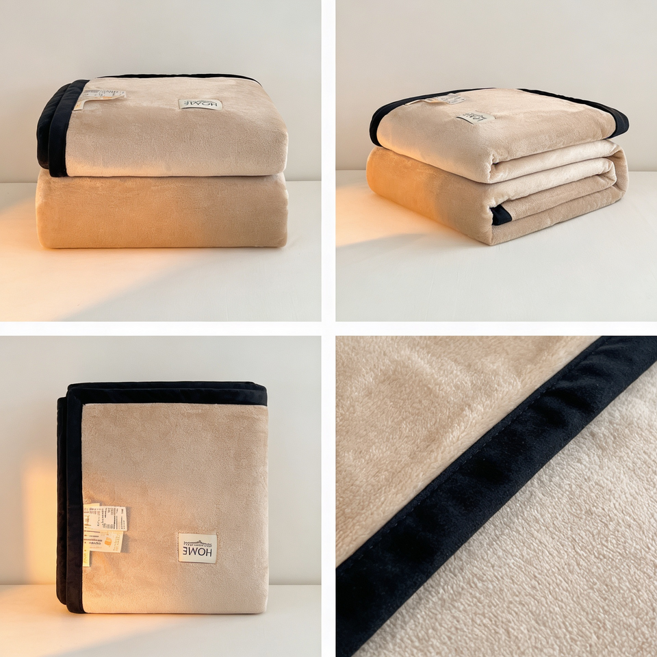 SOGA 2X 230x200cm Biege Flannel Polyester Throw Blanket