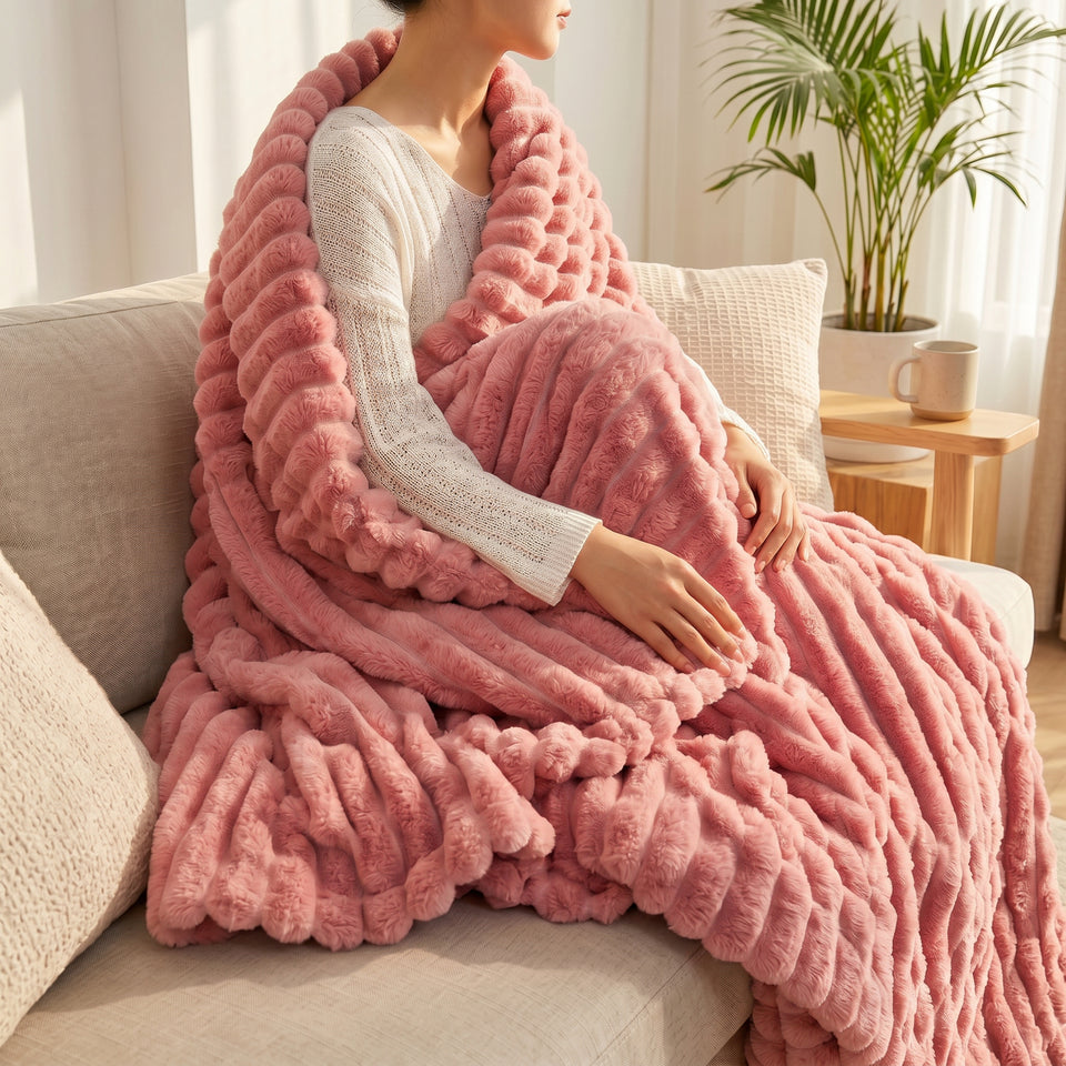 SOGA 150x200cm Pink Flannel Polyester Throw Blanket