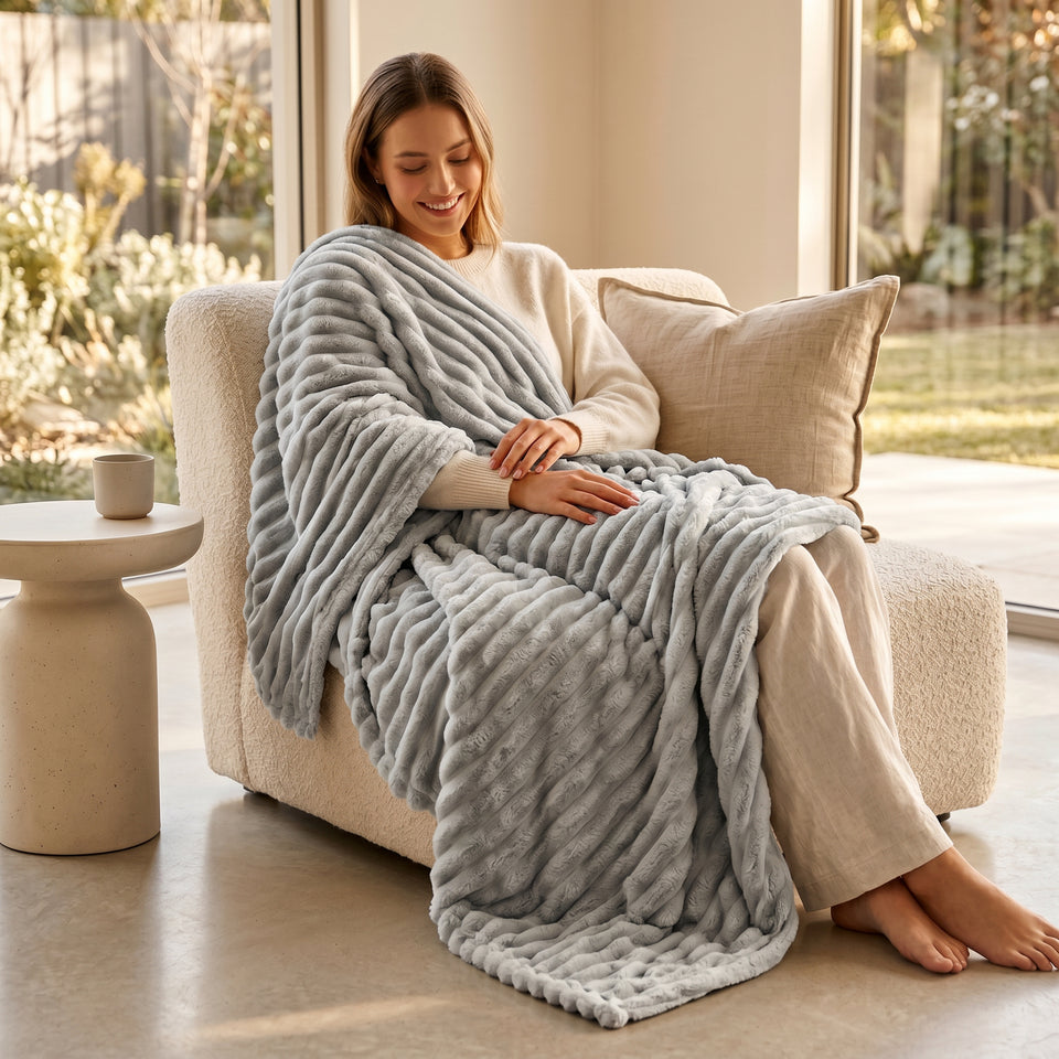 SOGA 150x200cm Silver Flannel Polyester Throw Blanket