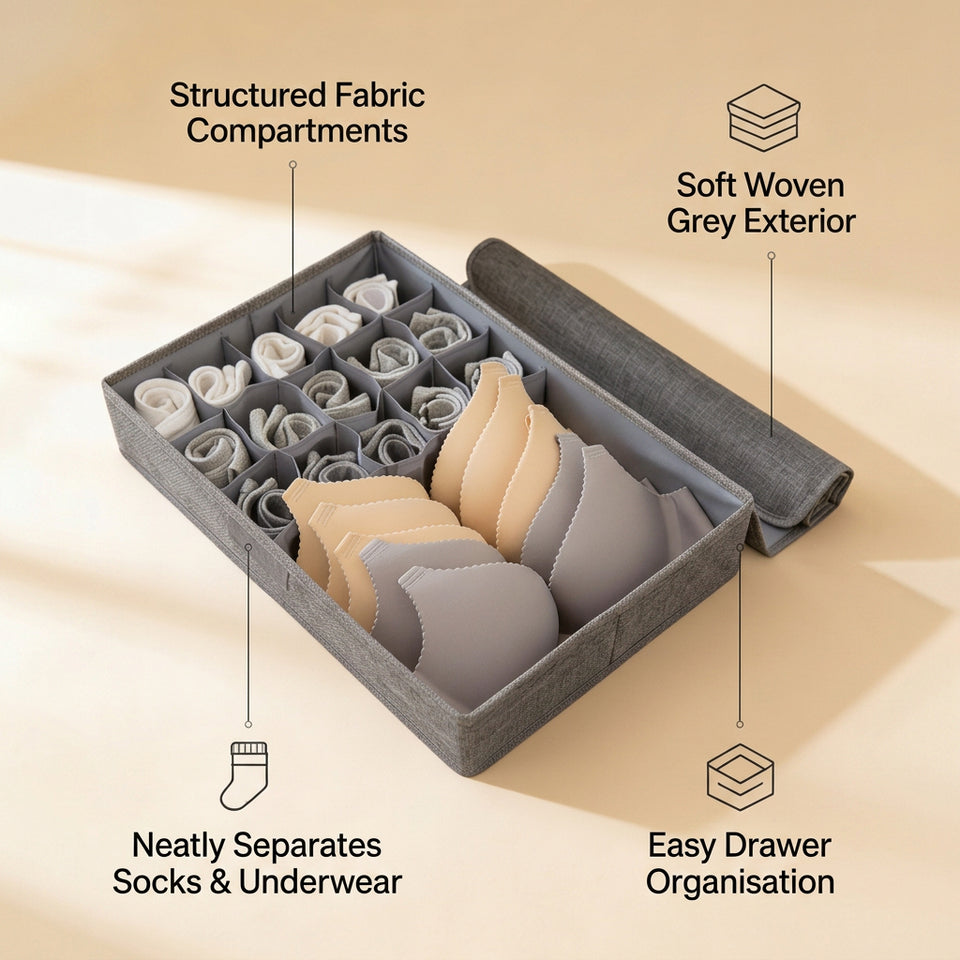 SOGA (44x29x13cm) Grey 15+1 Compartment Fabric Storage Box Organizer