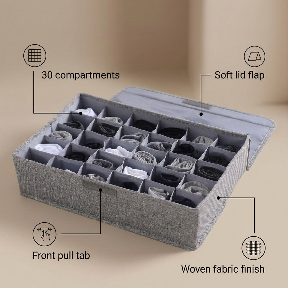 SOGA (43x29x13cm) Grey 30 Compartment Fabric Storage Box Organizer