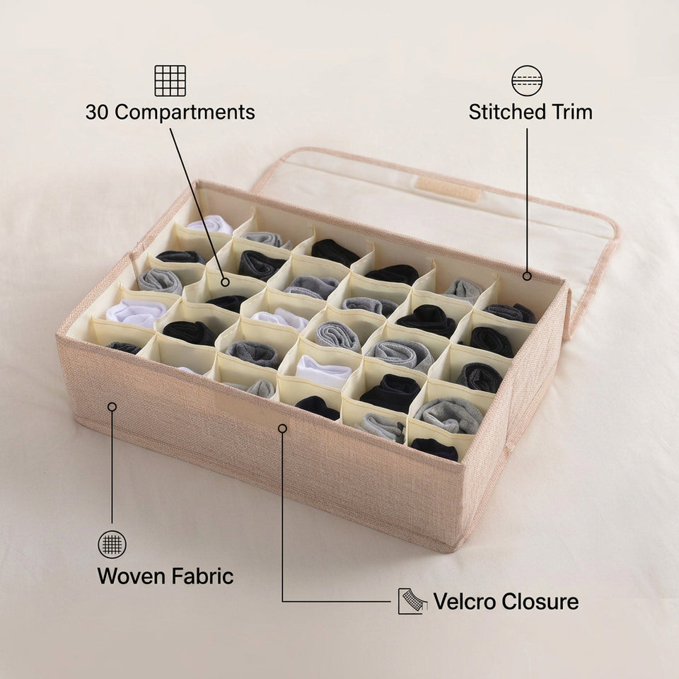 SOGA (43x29x13cm) Beige 30 Compartment Fabric Storage Box Organizer
