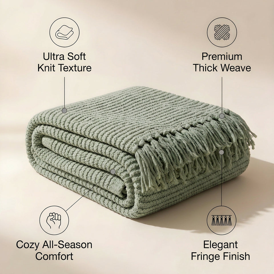 SOGA Sage Green Polyester Throw Blanket 45x35x12cm Soft Cozy Sofa Bed