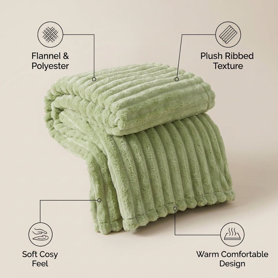 SOGA 2X 230x200cm Light Green Flannel Polyester Throw Blanket