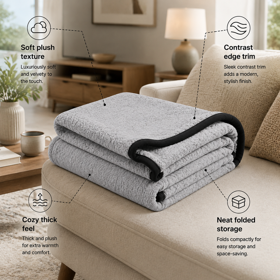 SOGA 2X 230x200cm Silver Flannel Polyester Throw Blanket