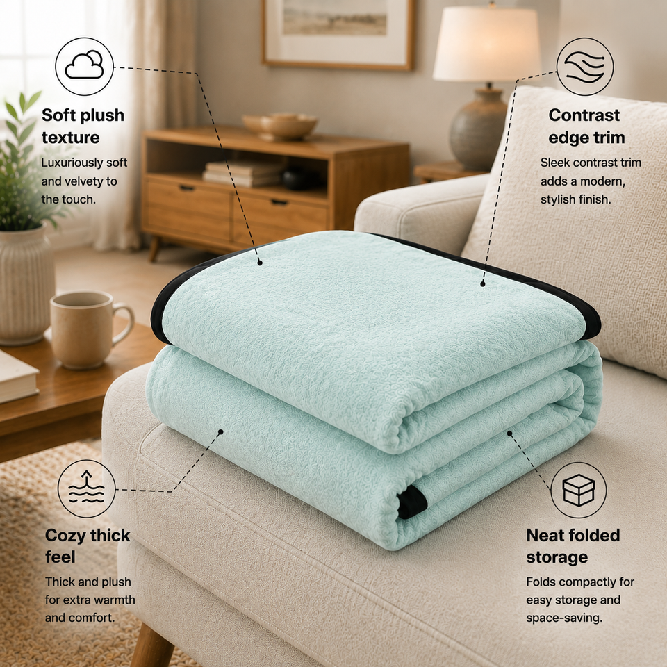 SOGA 230x200cm Mint Green Flannel Polyester Throw Blanket