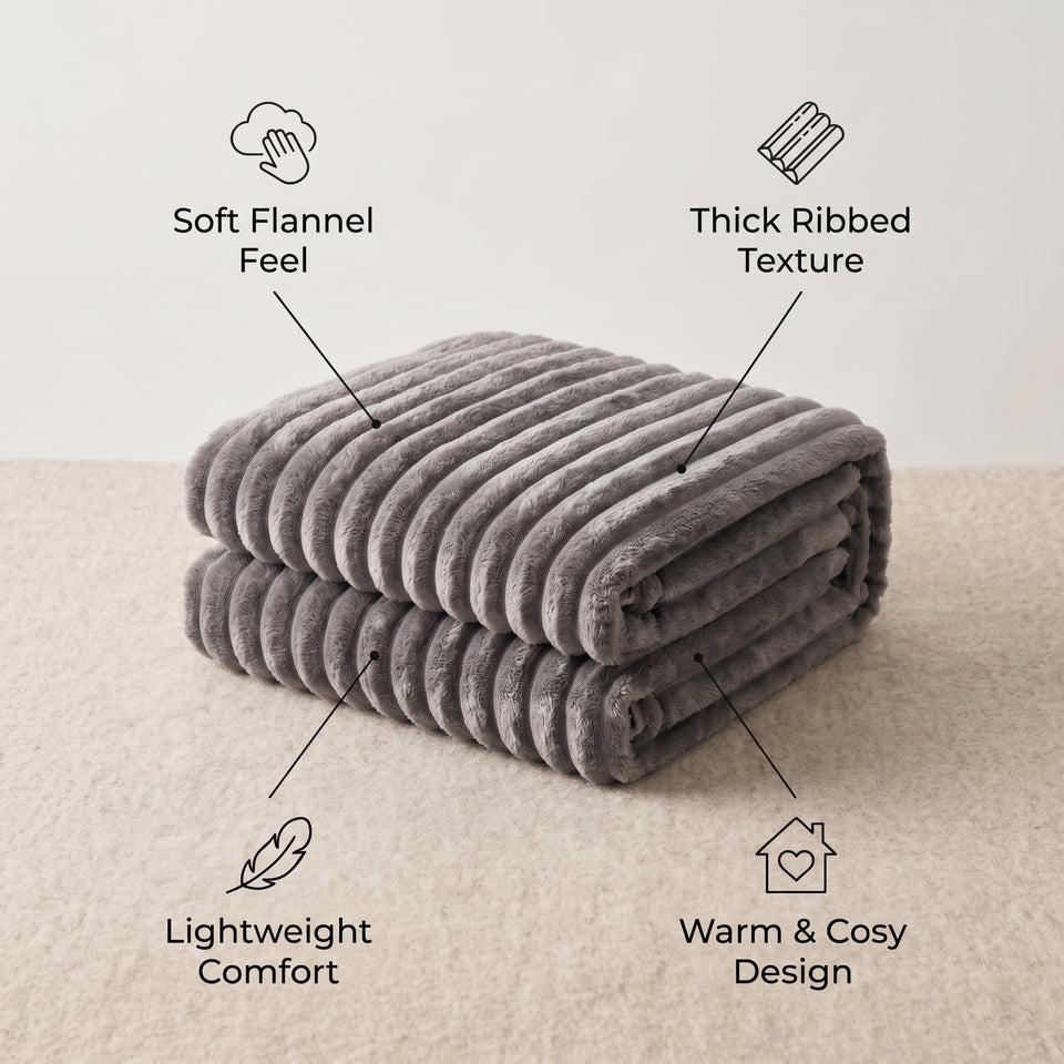 SOGA 230x200cm Grey Flannel Polyester Throw Blanket