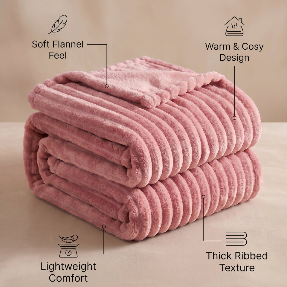 SOGA 150x200cm Pink Flannel Polyester Throw Blanket