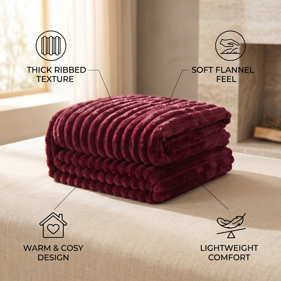 SOGA 2X 230x200cm Burgundy Flannel Polyester Throw Blanket