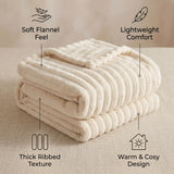 SOGA 230x200cm Cream Flannel Polyester Throw Blanket