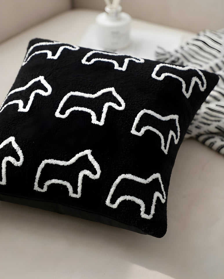 SOGA 45cm Throw Pillow Black Teddy Fleece Square Pony Design Decorative Cushion for Living Room