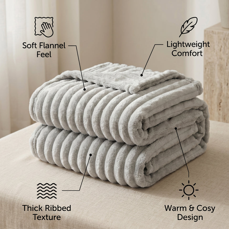 SOGA 230x200cm Silver Flannel Polyester Throw Blanket
