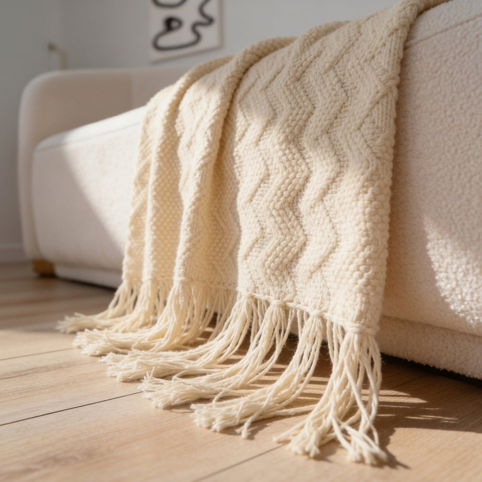 SOGA Cream Polyester Throw Blanket Soft Cozy Sofa Bed