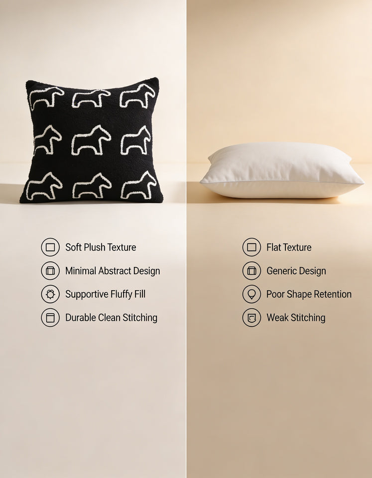 SOGA 45cm Throw Pillow Black Teddy Fleece Square Pony Design Decorative Cushion for Living Room
