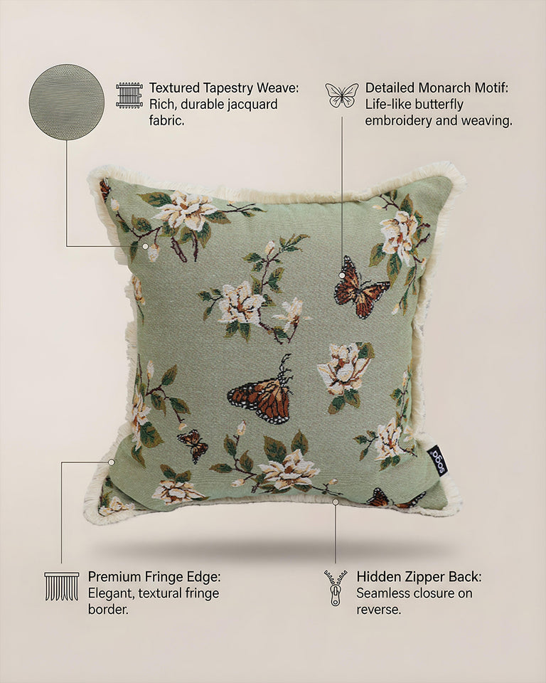 SOGA 45cm Matcha Green French Vintage Butterfly Loves Flowers Tassel Throw pillow