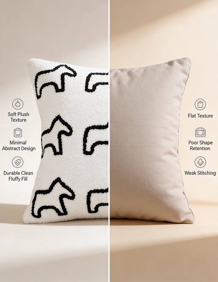 SOGA 45cm Throw Pillow White Teddy Fleece Square Pony Design Decorative Cushion for Living Room