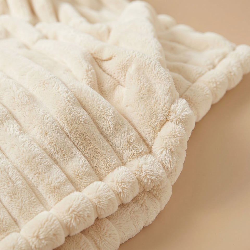 SOGA 2X 150x200cm Cream Flannel Polyester Throw Blanket