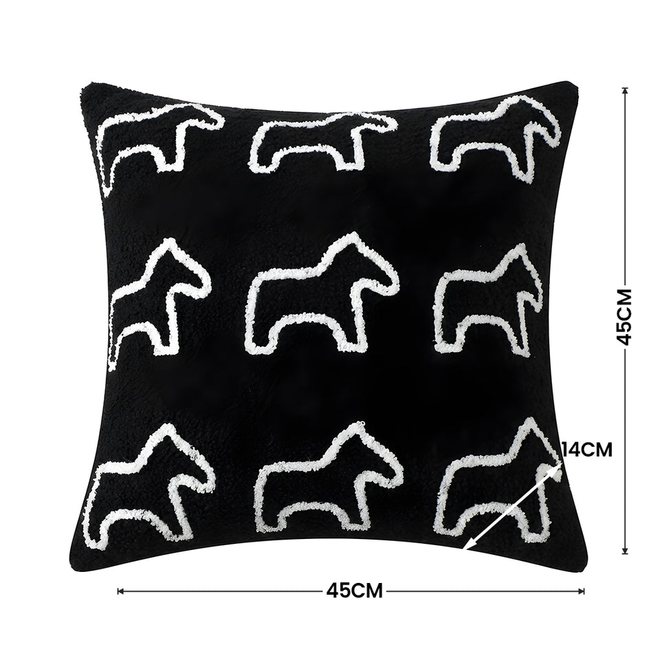 SOGA 45cm Throw Pillow Black Teddy Fleece Square Pony Design Decorative Cushion for Living Room