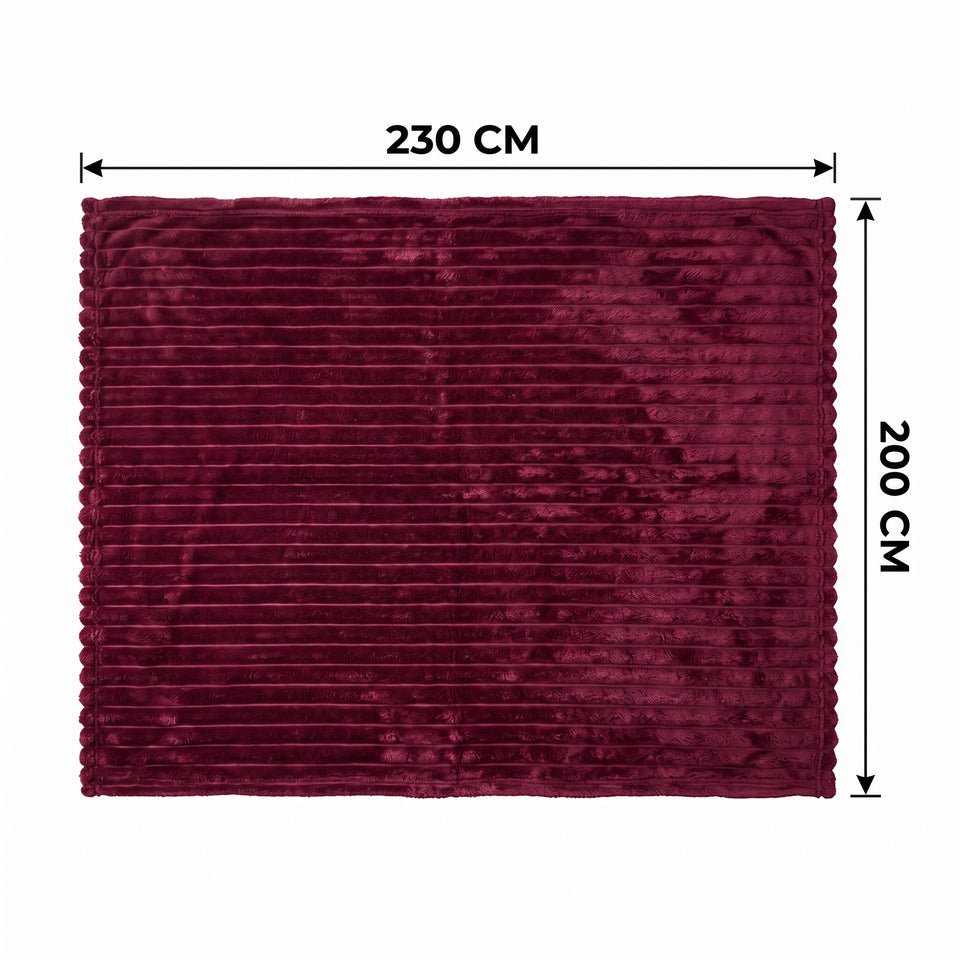 SOGA 2X 230x200cm Burgundy Flannel Polyester Throw Blanket