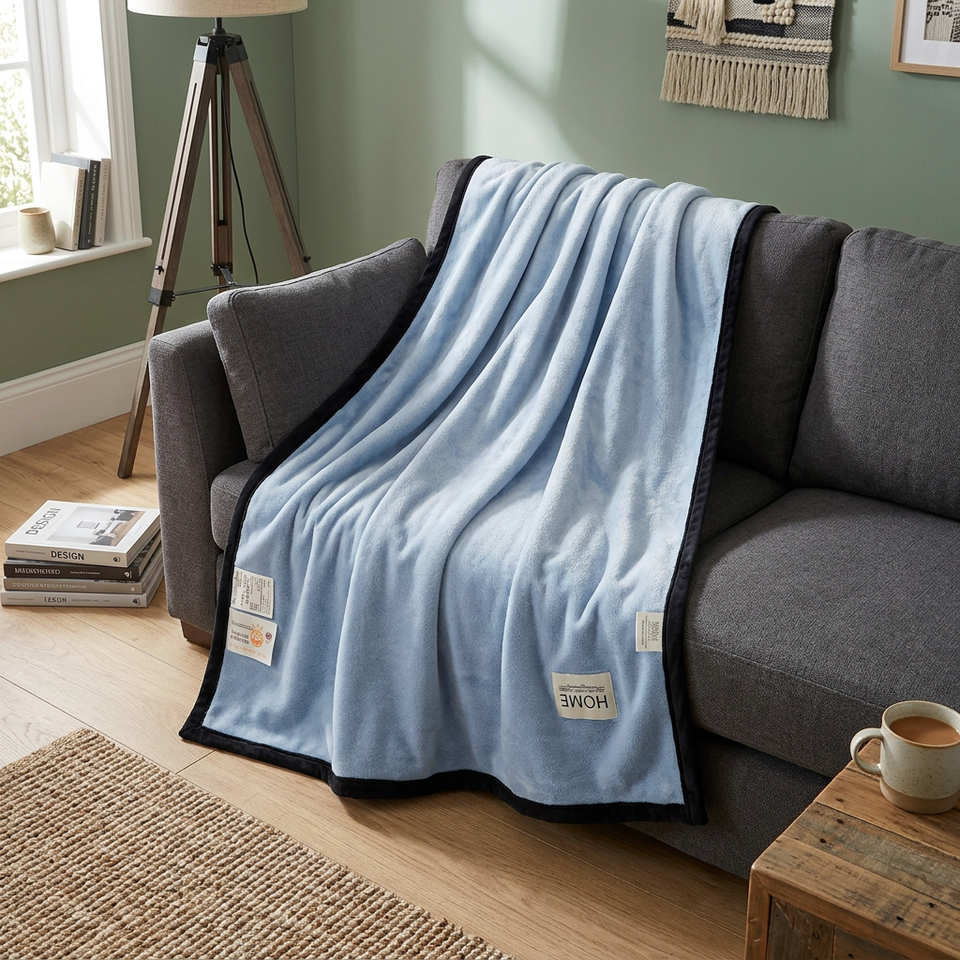 SOGA 230x200cm Blue Flannel Polyester Throw Blanket