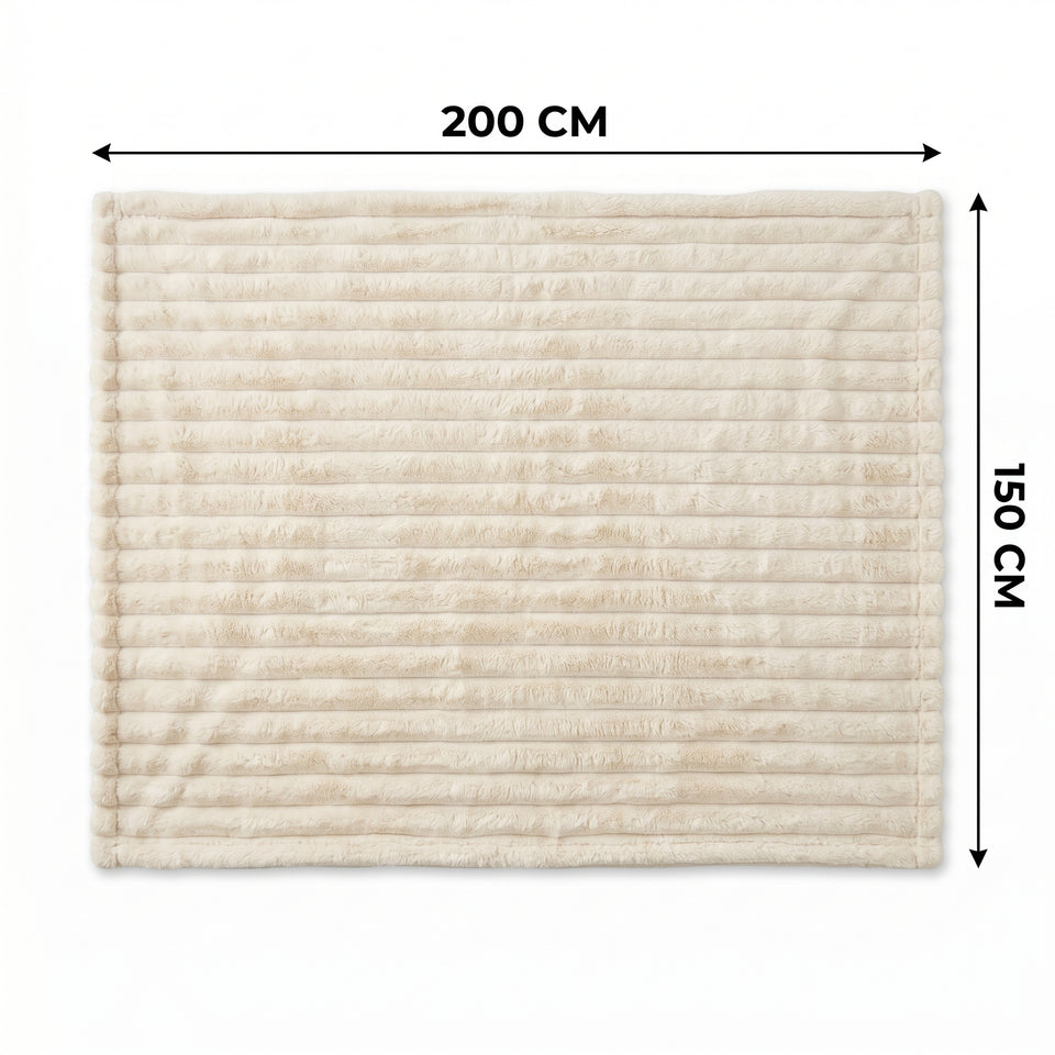 SOGA 150x200cm Cream Flannel Polyester Throw Blanket