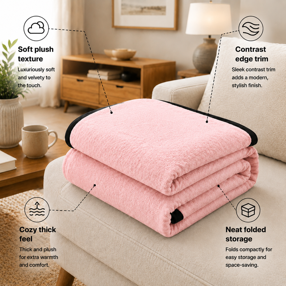 SOGA 2X 230x200cm Pink Flannel Polyester Throw Blanket