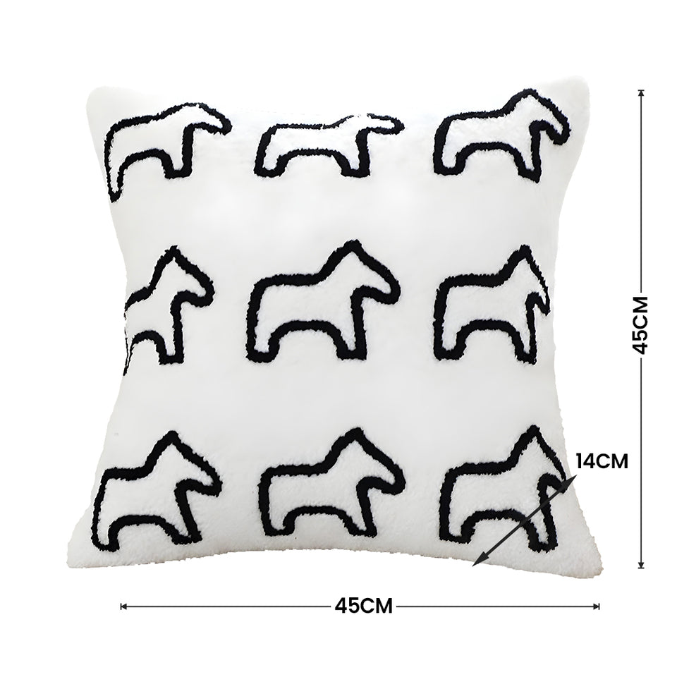 SOGA 45cm Throw Pillow White Teddy Fleece Square Pony Design Decorative Cushion for Living Room