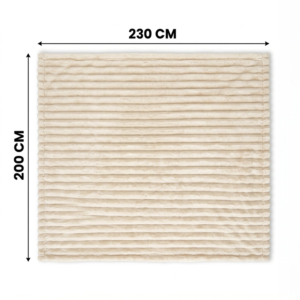 SOGA 230x200cm Cream Flannel Polyester Throw Blanket