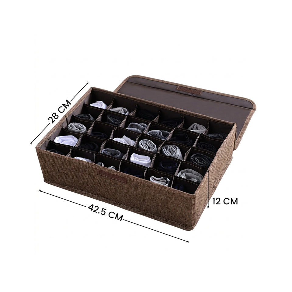 SOGA (43x29x13cm) Coffee 30 Compartment Fabric Storage Box Organizer