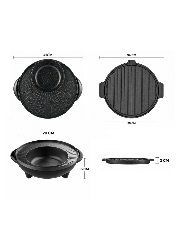 SOGA 2X 2 in 1 Electric Stone Coated Teppanyaki Grill Plate Steamboat Hotpot 3-5 Person