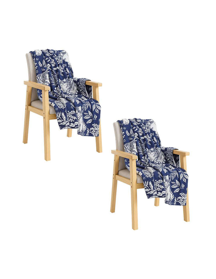 SOGA 2X Deep Blue Cat Floral Print Throw Blanket 160x200cm Polyester